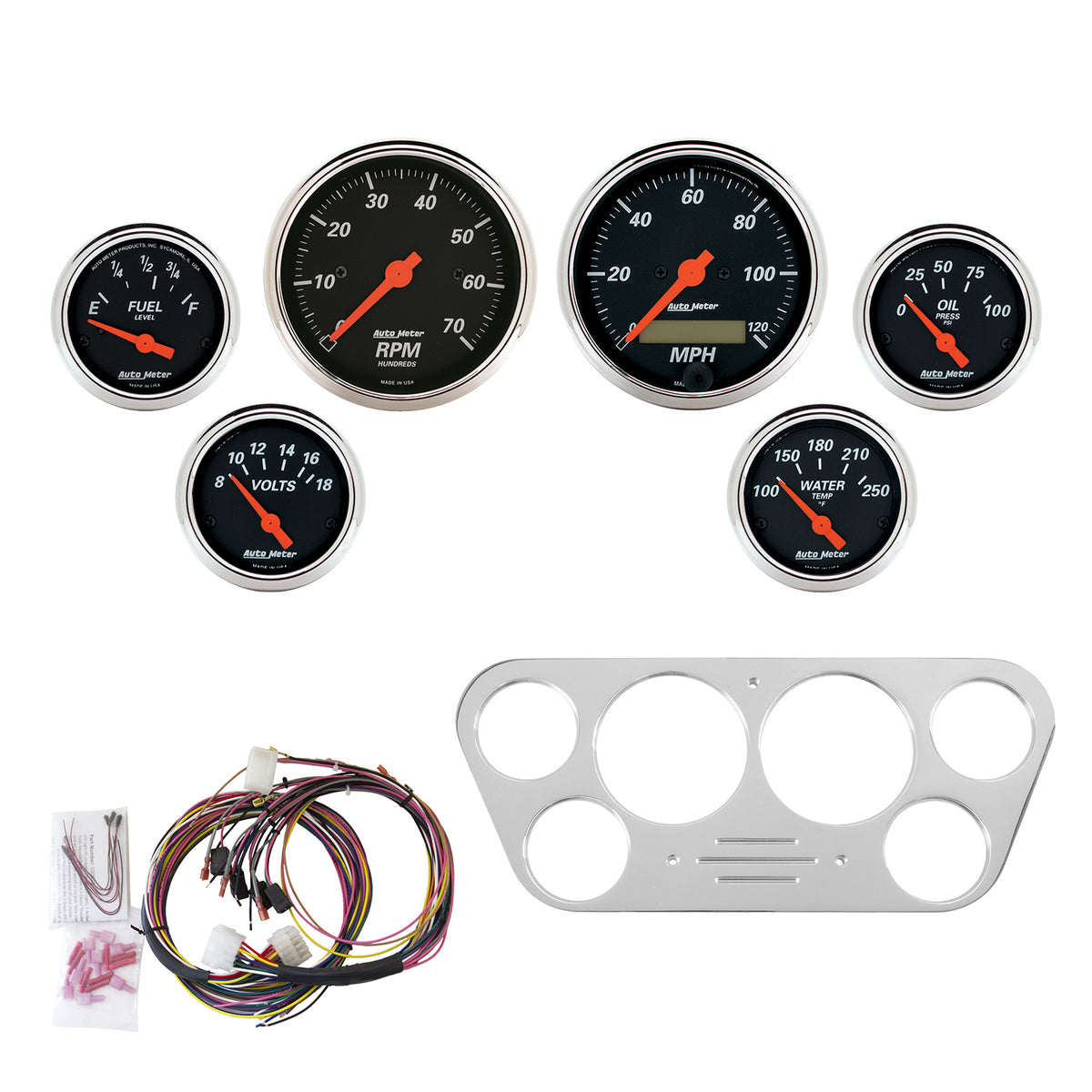 AutoMeter 7048-DB - DIRECT FIT DASH KIT, FORD TRUCK 53-55, TACH/MPH/FUEL/OILP/WTMP/VOLT, DB 3