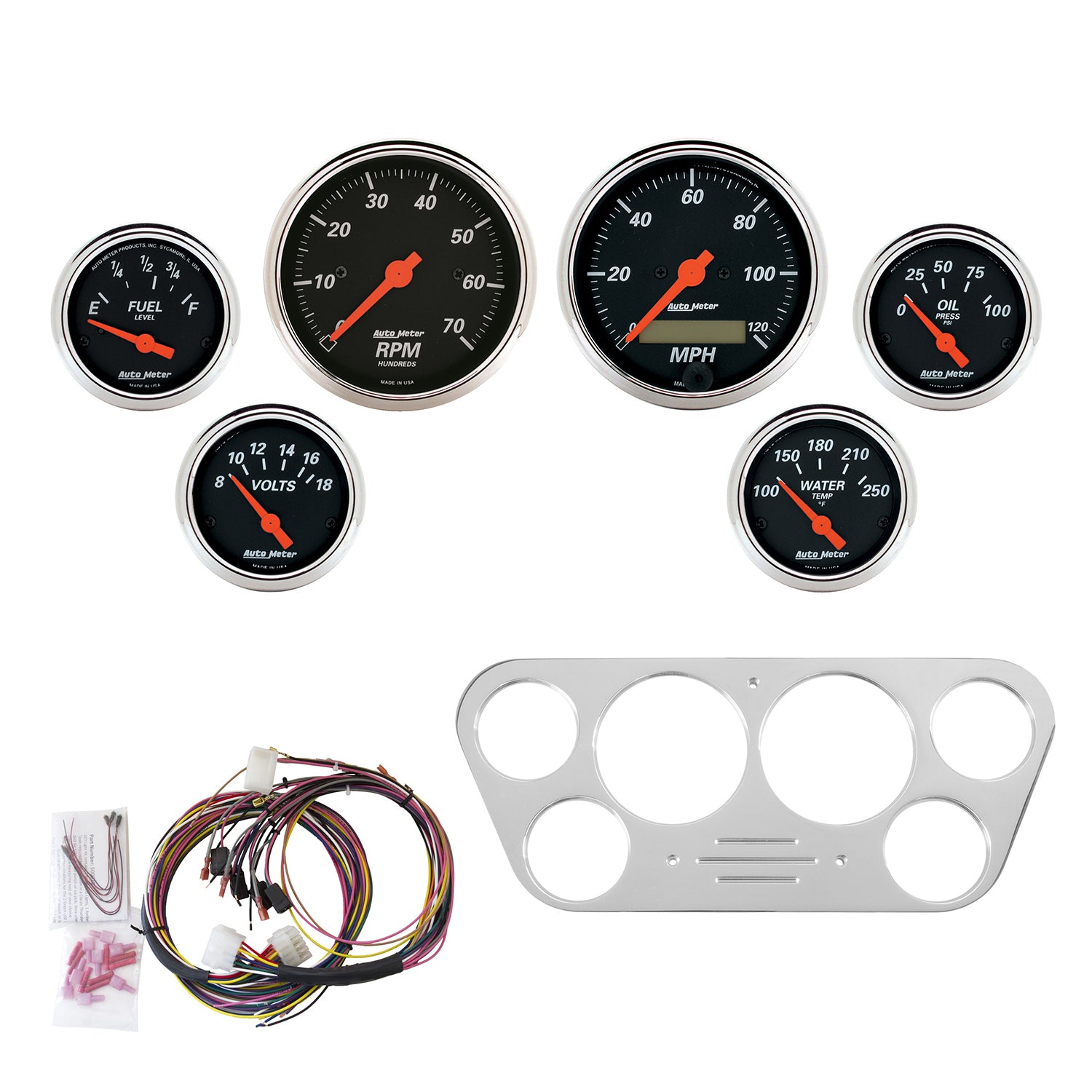 AutoMeter 7048-DB - DIRECT FIT DASH KIT, FORD TRUCK 53-55, TACH/MPH/FUEL/OILP/WTMP/VOLT, DB 3