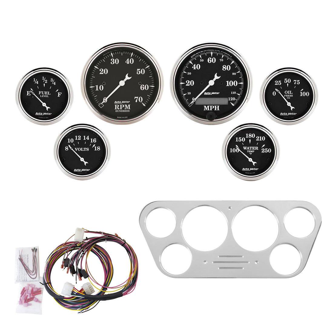 AutoMeter 7048-OTB - DIRECT FIT DASH KIT, FORD TRUCK 53-55, TACH/MPH/FUEL/OILP/WTMP/VOLT, OTB 3