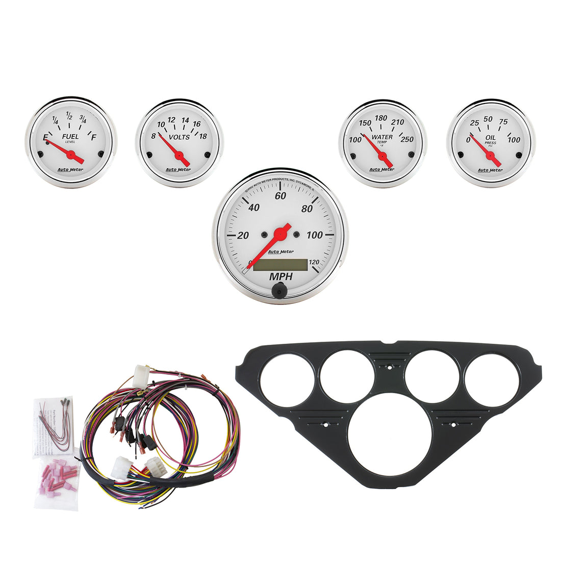AutoMeter 7049-AW - DIRECT FIT DASH KIT, CHEVY TRUCK 55-59, MPH/FUEL/OILP/WTMP/BAT, AW 3