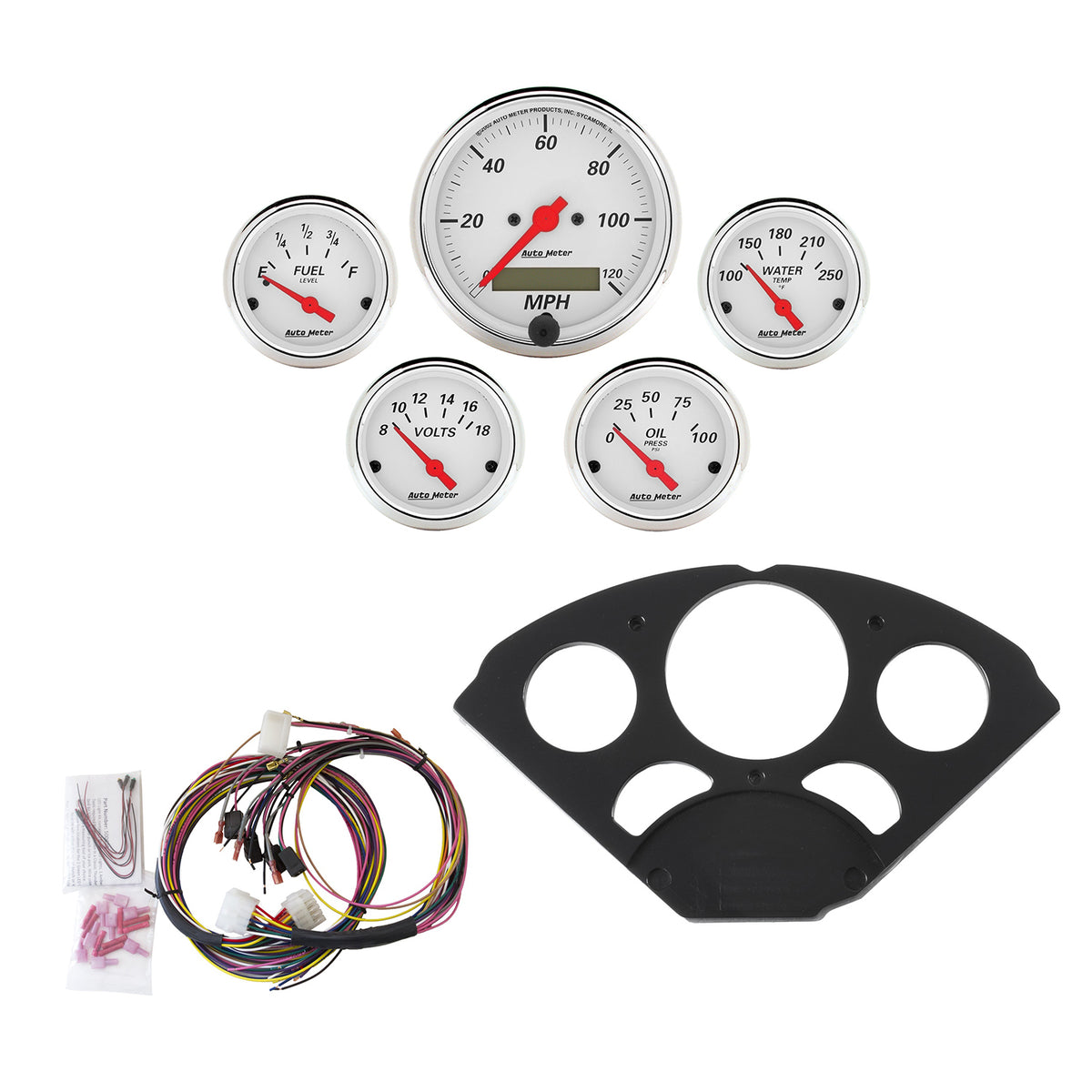 AutoMeter 7055-AW - DIRECT FIT DASH KIT, CHEVY 55-56, MPH/FUEL/OILP/WTMP/BAT, AW 3