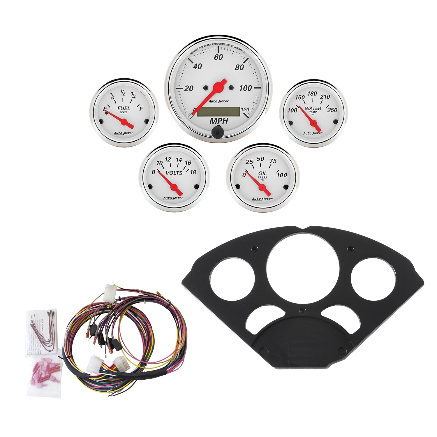 AutoMeter 7055-AW - DIRECT FIT DASH KIT, CHEVY 55-56, MPH/FUEL/OILP/WTMP/BAT, AW 3