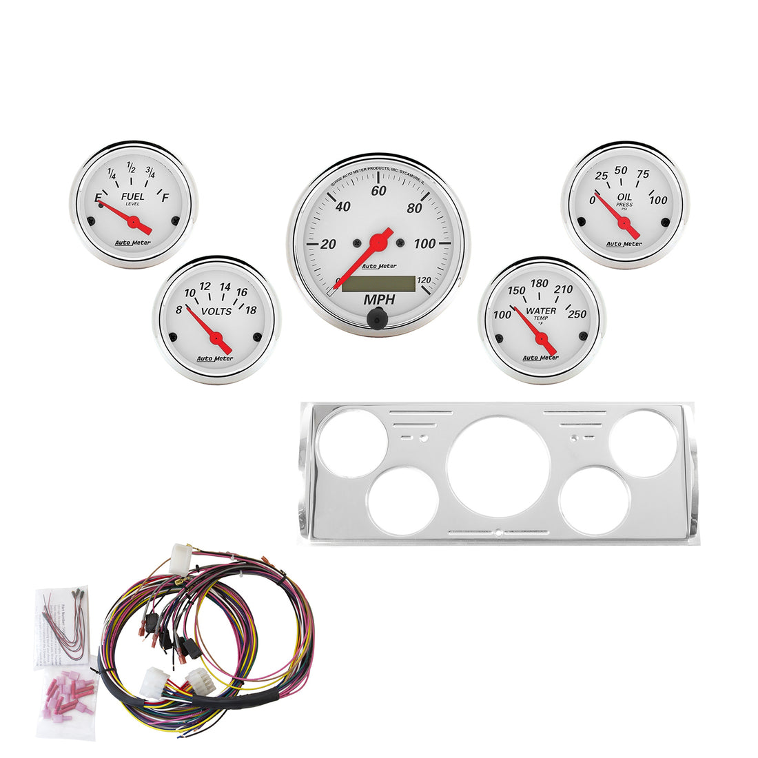 AutoMeter 7057-AW - DIRECT FIT DASH KIT, CHEVY TRUCK 40-46, MPH/FUEL/OILP/WTMP/BAT, AW 3