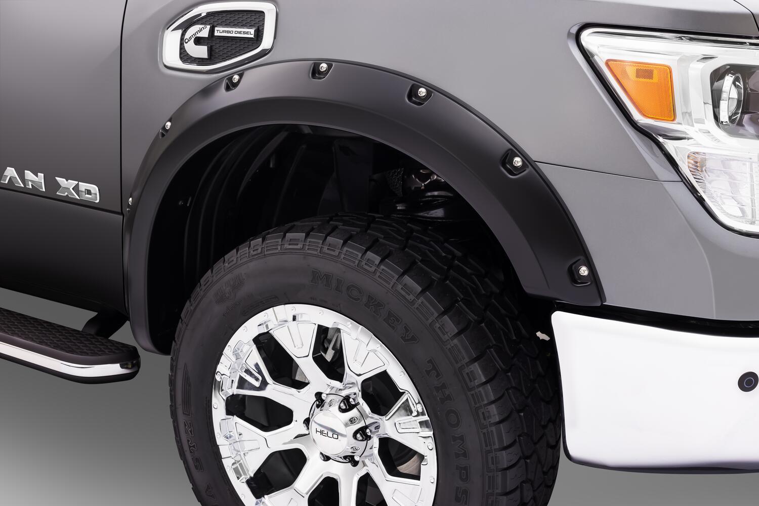 Bushwacker 70908-02 - Black Pocket/Rivet Style Smooth Finish 4-Piece Fender Flare Set For 2004-2015 Nissan Titan W/O Lock Box Bushwacker 1