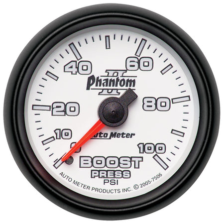 AutoMeter 7506 - GAUGE, BOOST, 2 1/16", 100PSI, MECHANICAL, PHANTOM II 3