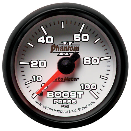 AutoMeter 7506 - GAUGE, BOOST, 2 1/16", 100PSI, MECHANICAL, PHANTOM II 4