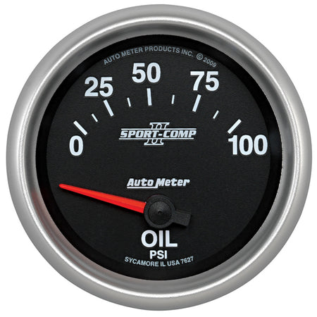 AutoMeter 7627 - GAUGE, OIL PRESSURE, 2 5/8", 100PSI, ELECTRIC, SPORT-COMP II 3