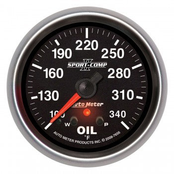 AutoMeter 7656 - GAUGE, OIL TEMP, 2 5/8", 340?F, STEPPER MOTOR W/ PEAK & WARN, SPORT-COMP II 4