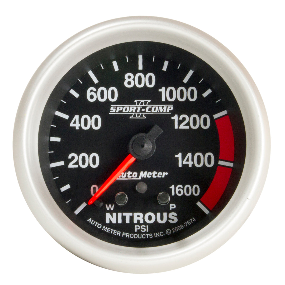 AutoMeter 7674 - GAUGE, NITROUS PRESS, 2 5/8", 1600PSI, STEPPER MOTOR W/ PK & WRN, SPORT-COMP II 3