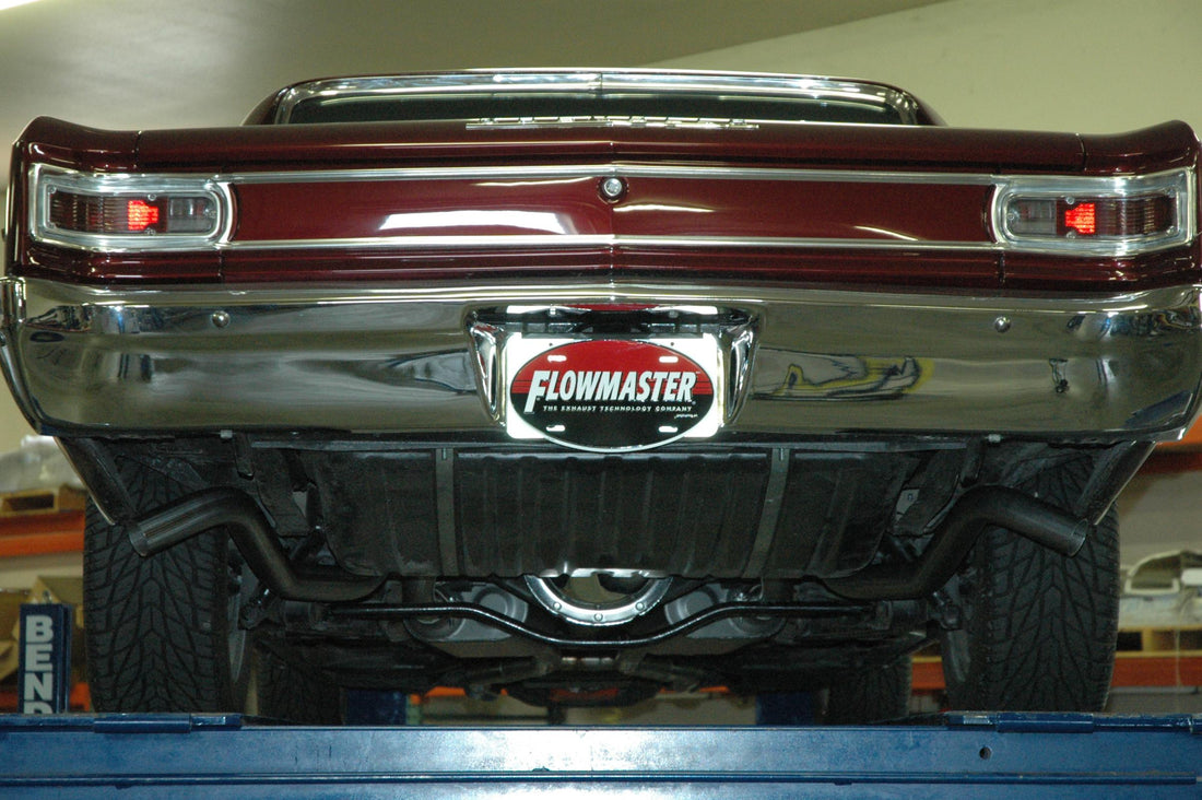 Flowmaster 817412 - American Thunder Crossmember-Back Exhaust System Fits 1964-1967 GM A-Body With V8 Engine, 2.5 Inch Stainless Steel Pipes Aggressive To Moderate Sound Flowmaster 5