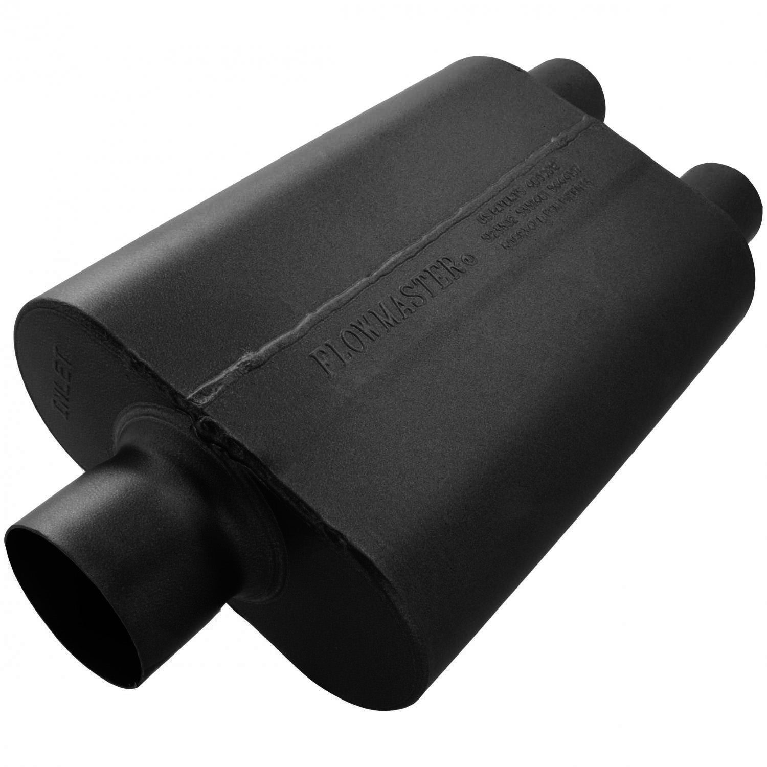 Flowmaster 8430402 - 40 Series Delta Flow Chambered Muffler 40 Delta Flow Stainless Steel 3.00 Center In 2.50 Dual Out Aggressive Sound Flowmaster 2