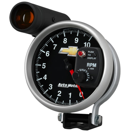 AutoMeter 880445 - GAUGE, TACH, 5", 10K RPM, PEDESTAL W/ EXT. SHIFT-LITE, CHEVY GOLD BOWTIE 4
