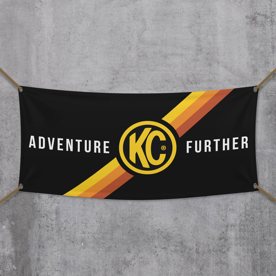 KC HiLiTES 99021 - KC Banner 36x72 Adventure Further Logo Black Yellow 2