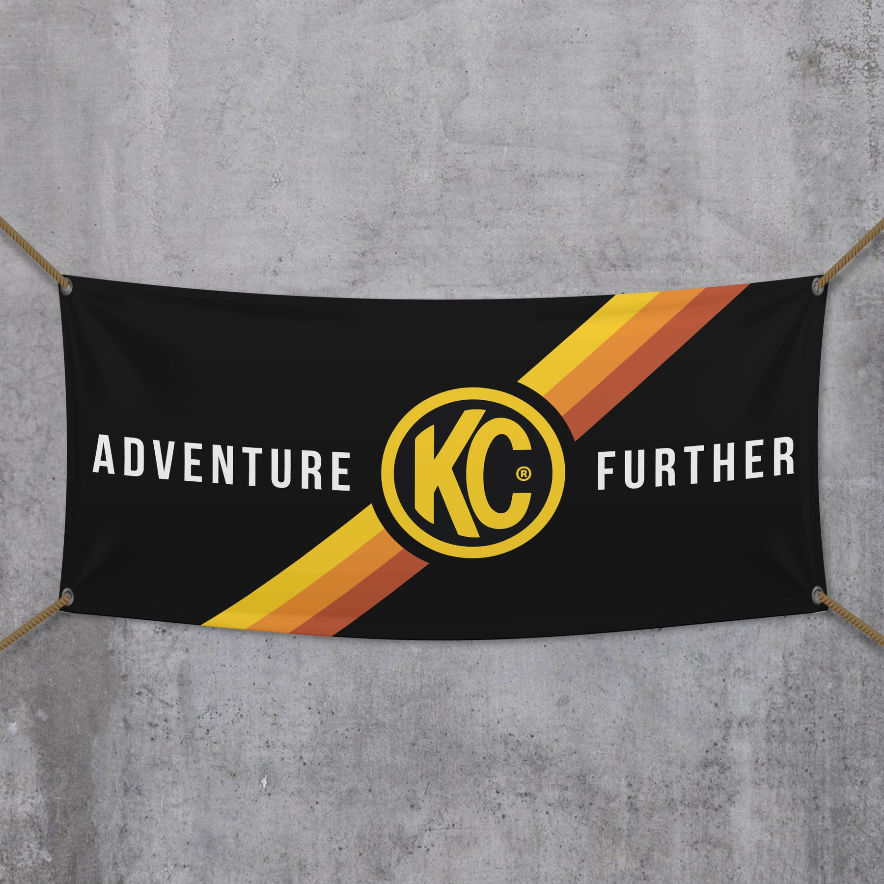 KC HiLiTES 99021 - KC Banner 36x72 Adventure Further Logo Black Yellow 2