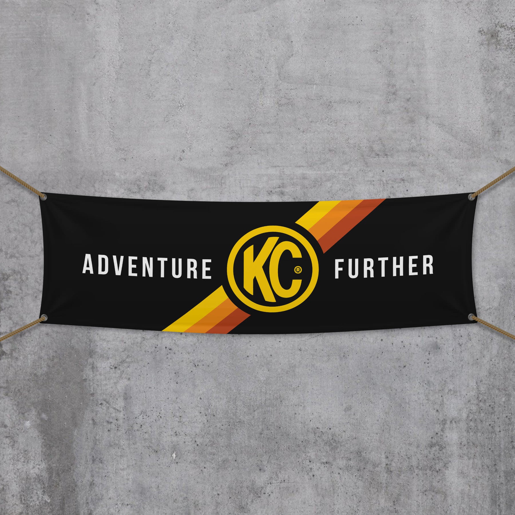 KC HiLiTES Accessories and Fluids KC HiLiTES 9902 - KC Banner 18X60 Adventure Further Logo Black Yellow