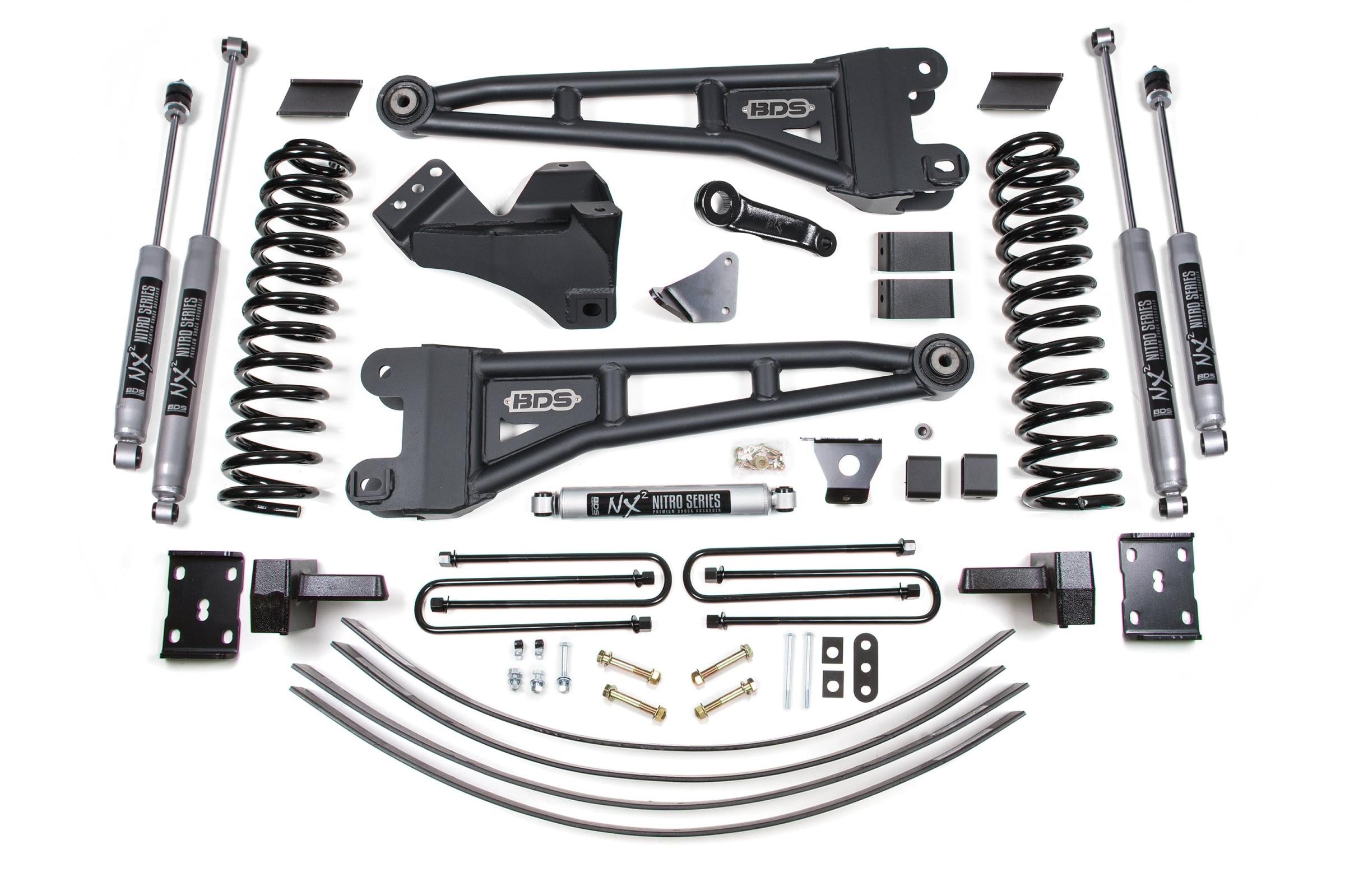 BDS Suspension BDS1951H - 6 Inch Lift Kit w/ Radius Arm Ford F250/F350 Super Duty 05-07 4WD Gas 4 Inch Block Add A Leaf with Overload NX2 Nitro