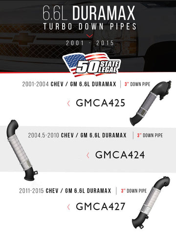MBRP GMCA425 - 3 Inch Turbo Down Pipe-Carb For 01-04 Silverado/Sierra Duramax 2500/3500 EO Num. D-763 For 01-04 Silverado/Sierra 2500/3500 Duramax