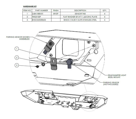 LoD Offroad JBA1801 - JL Rear Bumper Parking Sensor Mounting Kit 3