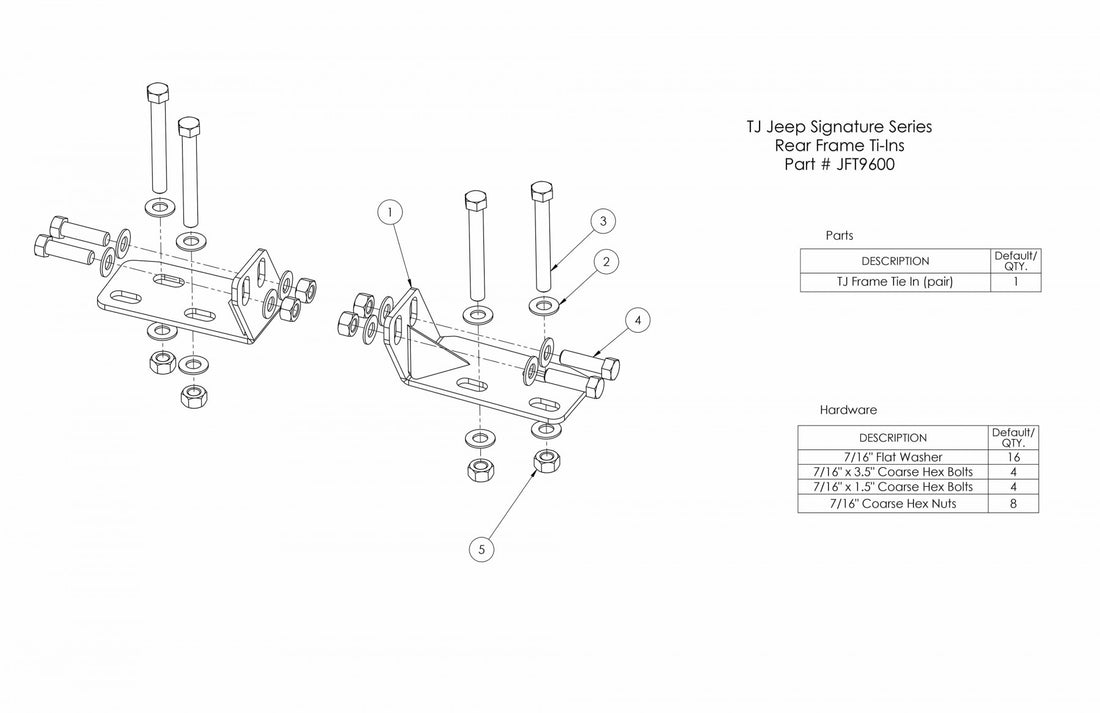 LoD Offroad JFT9601 - TJ/LJ Rear Frame Tie-in Bracket 2