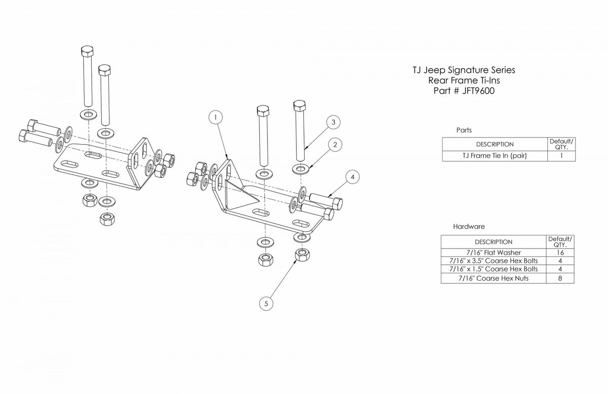 LoD Offroad JFT9601 - TJ/LJ Rear Frame Tie-in Bracket 2