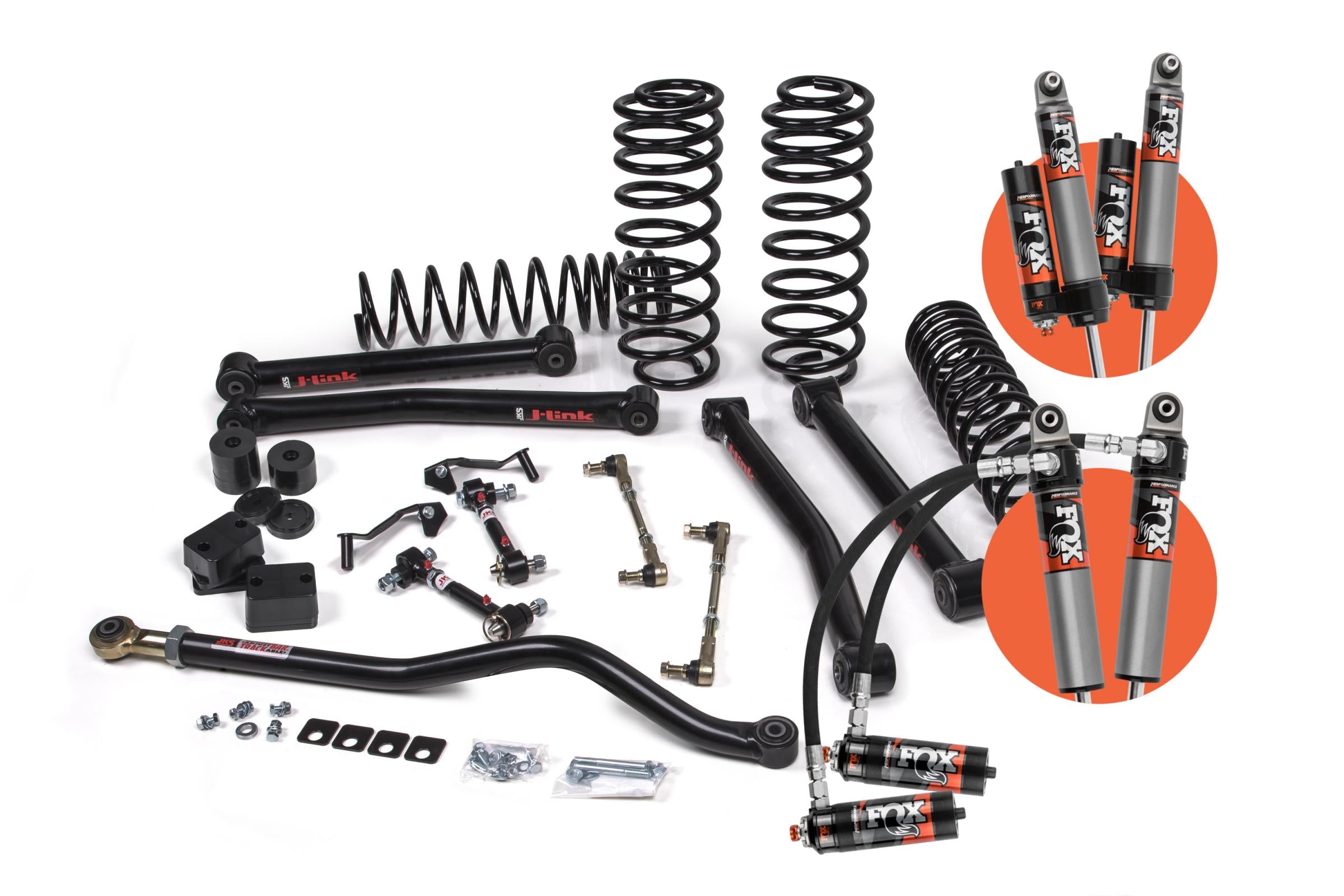 JKS Manufacturing JSPEC121KFP - 2018-2024 Jeep Wrangler JL J-Konnect 2.5 Inch Lift Kit 4 Door w/Fox 2.0 Performance Series Shocks Standard Rate Coils JSPEC