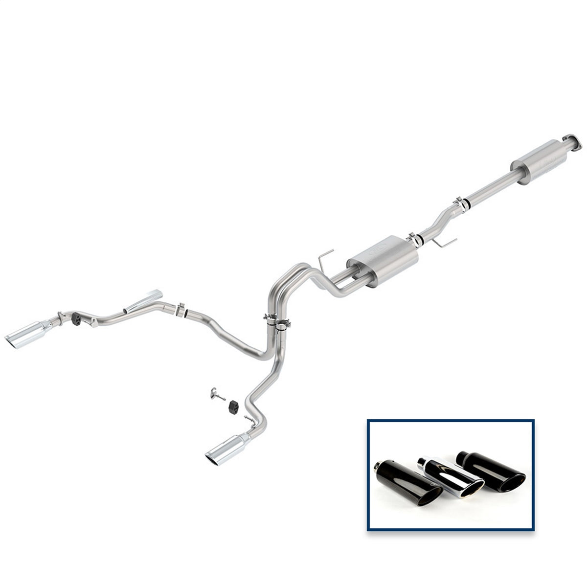 Ford Performance Parts M-5200-F1550DSCA - 2015-2020 F-150 2.7L, 3.5L & 5.0L Sport Exhaust System-Rear Exit, Chrome Tips 1