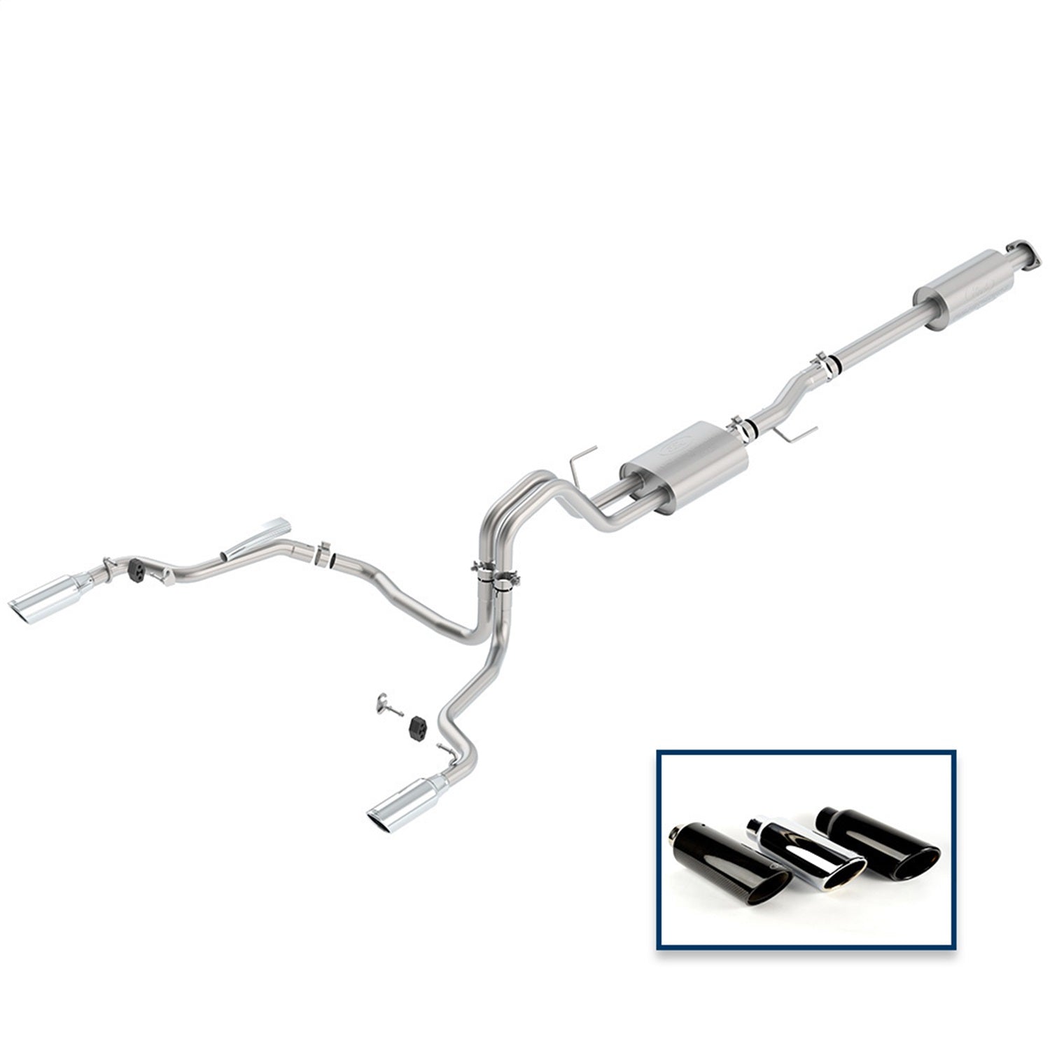 Ford Performance Parts M-5200-F1550DSCA - 2015-2020 F-150 2.7L, 3.5L & 5.0L Sport Exhaust System-Rear Exit, Chrome Tips 1