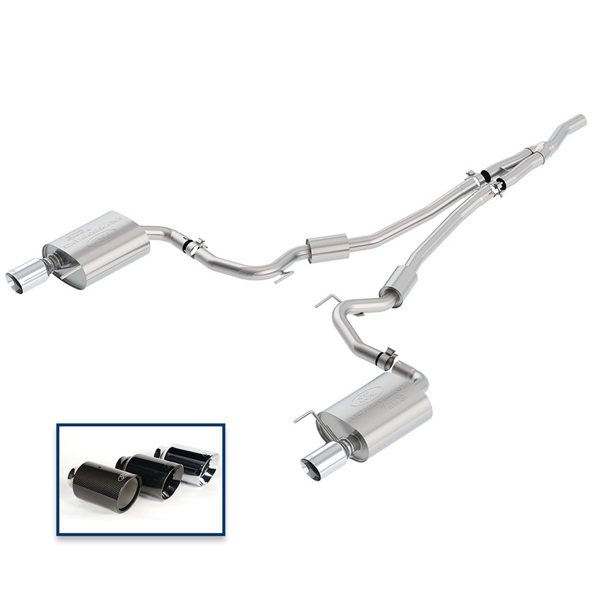 Ford Performance Parts M-5200-M4SCA - 2015-2023 Mustang 2.3L EcoBoost Cat-Back Sport Exhaust System With Chrome Tips 1