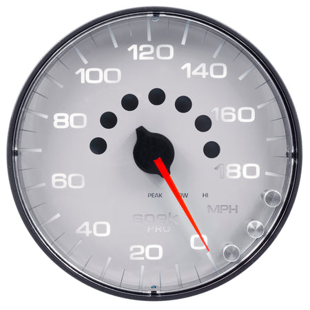 AutoMeter P230128 - GAUGE, SPEEDOMETER, 5", 180 MPH, ELEC. PROGRAMMABLE, WHITE/BLACK, SPEK-PRO 1