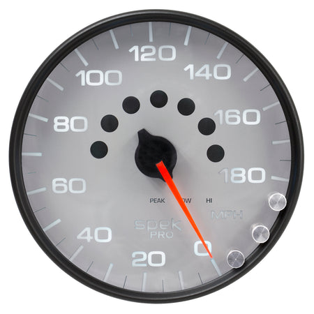 AutoMeter P23022 - GAUGE, SPEEDOMETER, 5", 180 MPH, ELEC. PROGRAMMABLE, SILVER/BLACK, SPEK-PRO 3