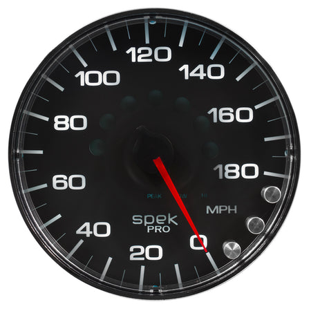 AutoMeter P230318 - GAUGE, SPEEDOMETER, 5", 180 MPH, ELEC. PROGRAMMABLE, BLACK/CHROME, SPEK-PRO 3
