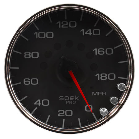AutoMeter P23031 - GAUGE, SPEEDOMETER, 5", 180 MPH, ELEC. PROGRAMMABLE, BLACK/CHROME, SPEK-PRO 4