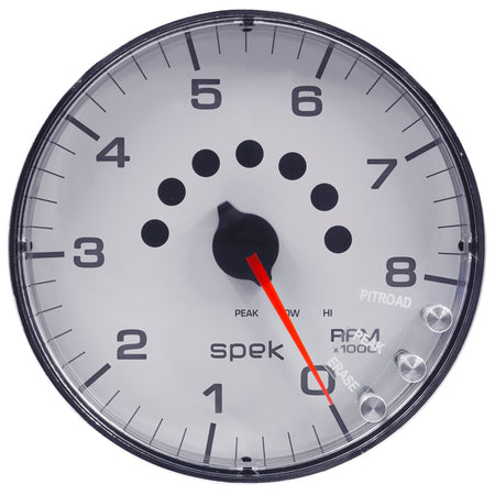 AutoMeter P238118 - GAUGE, TACHOMETER, 5", 8K RPM, W/SHIFT LIGHT & PEAK MEM, WHITE/CHROME, SPEK-PRO 5