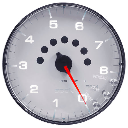 AutoMeter P238118 - GAUGE, TACHOMETER, 5", 8K RPM, W/SHIFT LIGHT & PEAK MEM, WHITE/CHROME, SPEK-PRO 3