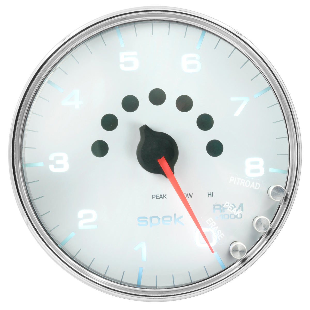 AutoMeter P23811 - GAUGE, TACHOMETER, 5", 8K RPM, W/SHIFT LIGHT & PEAK MEM, WHITE/CHROME, SPEK-PRO 4