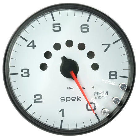 AutoMeter P23812 - GAUGE, TACHOMETER, 5", 8K RPM, W/SHIFT LIGHT & PEAK MEM, WHITE/BLACK, SPEK-PRO 3