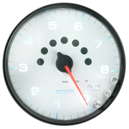 AutoMeter P23812 - GAUGE, TACHOMETER, 5", 8K RPM, W/SHIFT LIGHT & PEAK MEM, WHITE/BLACK, SPEK-PRO 4