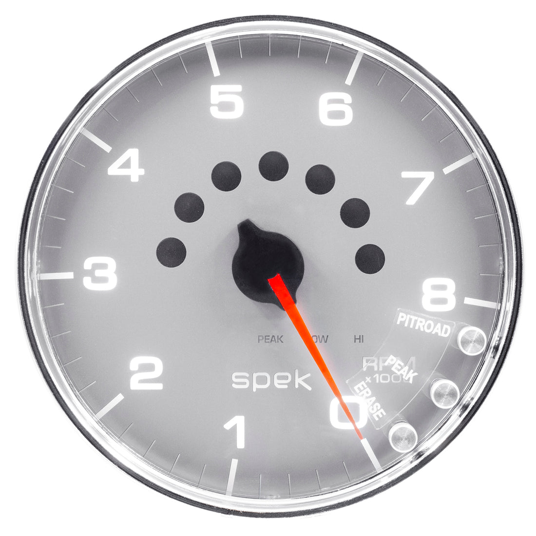 AutoMeter P23821 - GAUGE, TACHOMETER, 5", 8K RPM, W/SHIFT LIGHT & PEAK MEM, SILVER/CHROME, SPEK-PRO 3