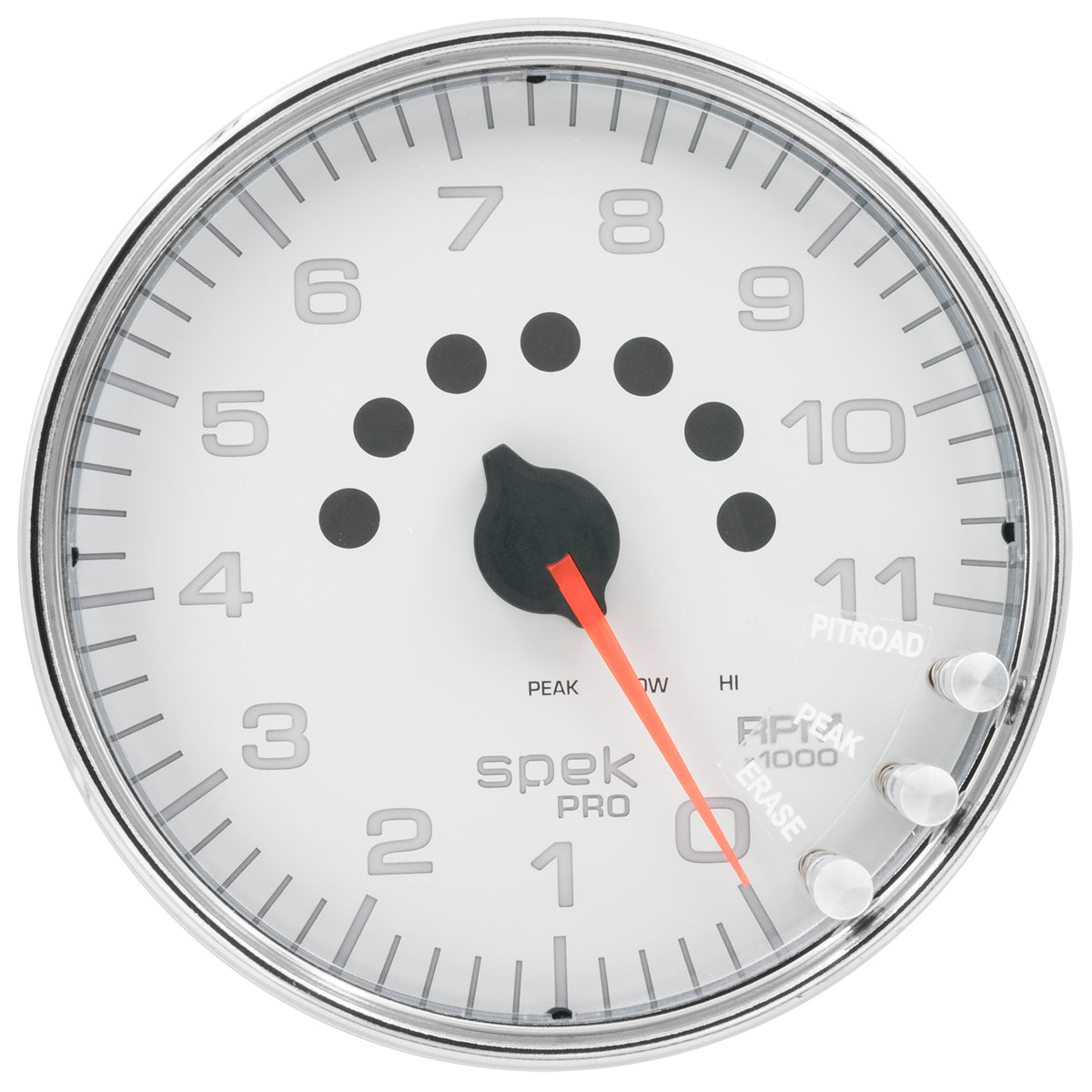 AutoMeter P23911 - GAUGE, TACHOMETER, 5", 11K RPM, W/SHIFT LIGHT & PEAK MEM, WHITE/CHROME, SPEK-PRO 1
