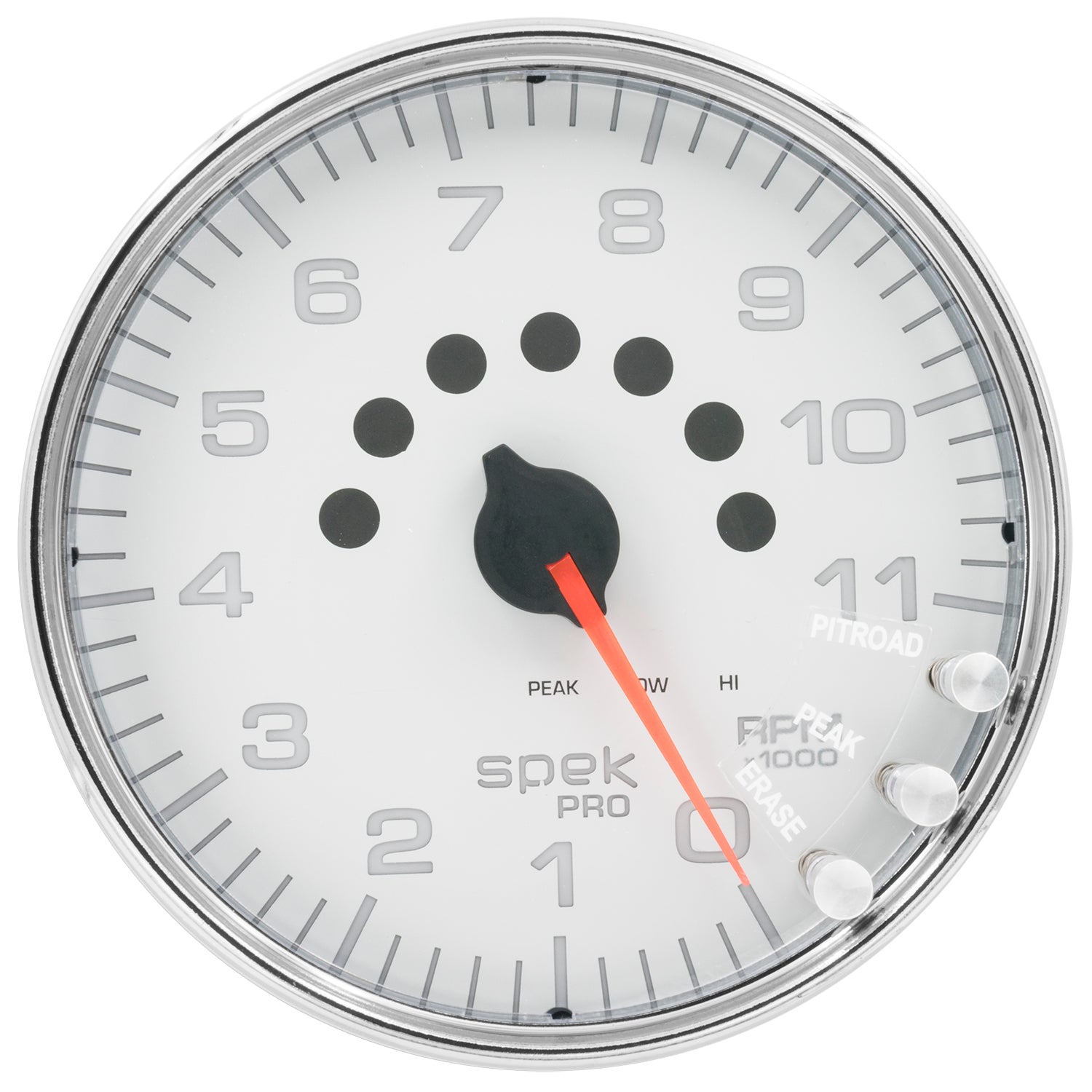 AutoMeter P23911 - GAUGE, TACHOMETER, 5", 11K RPM, W/SHIFT LIGHT & PEAK MEM, WHITE/CHROME, SPEK-PRO 1