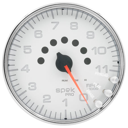 AutoMeter P23911 - GAUGE, TACHOMETER, 5", 11K RPM, W/SHIFT LIGHT & PEAK MEM, WHITE/CHROME, SPEK-PRO 1