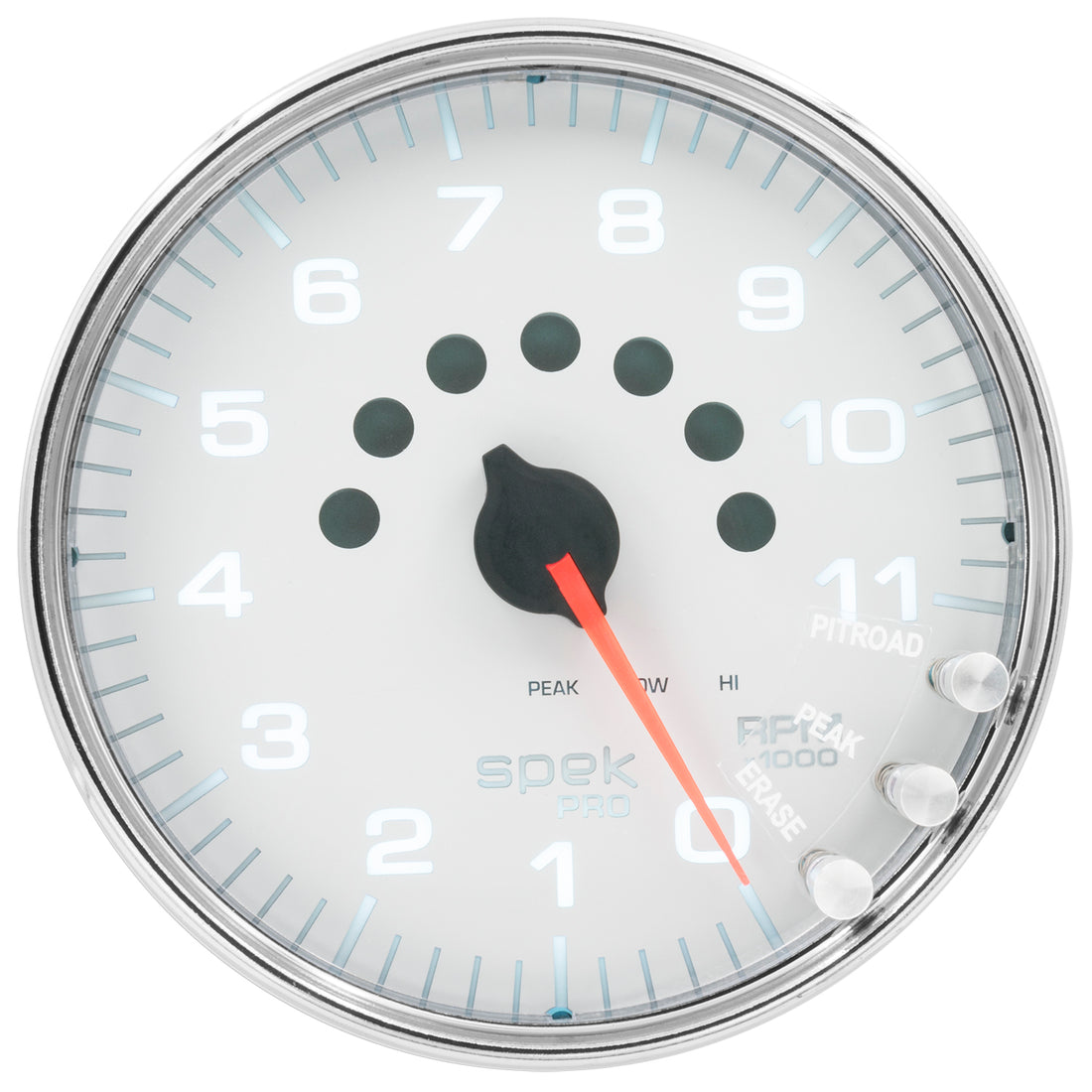 AutoMeter P23911 - GAUGE, TACHOMETER, 5", 11K RPM, W/SHIFT LIGHT & PEAK MEM, WHITE/CHROME, SPEK-PRO 3