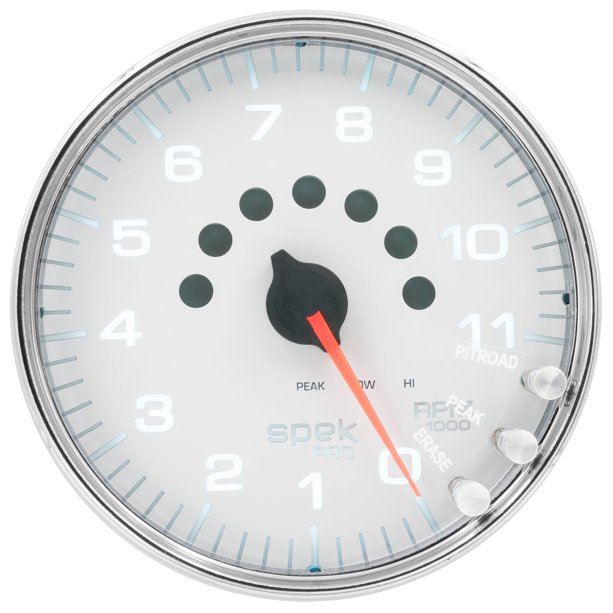 AutoMeter P23911 - GAUGE, TACHOMETER, 5", 11K RPM, W/SHIFT LIGHT & PEAK MEM, WHITE/CHROME, SPEK-PRO 3