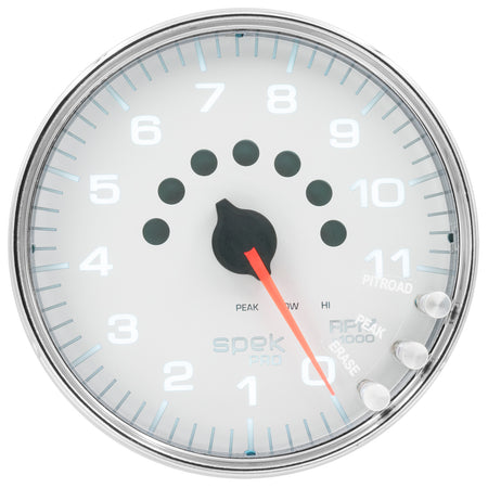 AutoMeter P23911 - GAUGE, TACHOMETER, 5", 11K RPM, W/SHIFT LIGHT & PEAK MEM, WHITE/CHROME, SPEK-PRO 3