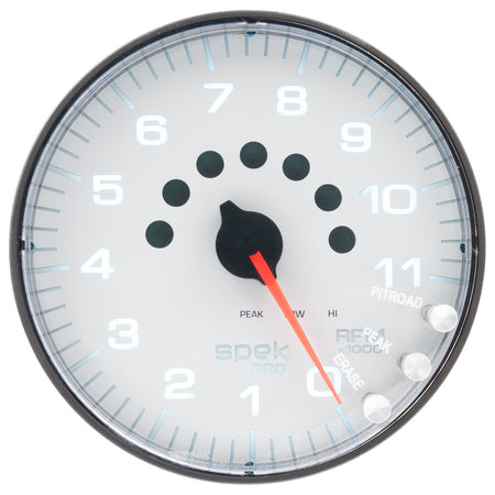 AutoMeter P239128 - GAUGE, TACHOMETER, 5", 11K RPM, W/SHIFT LIGHT & PEAK MEM, WHITE/BLACK, SPEK-PRO 5