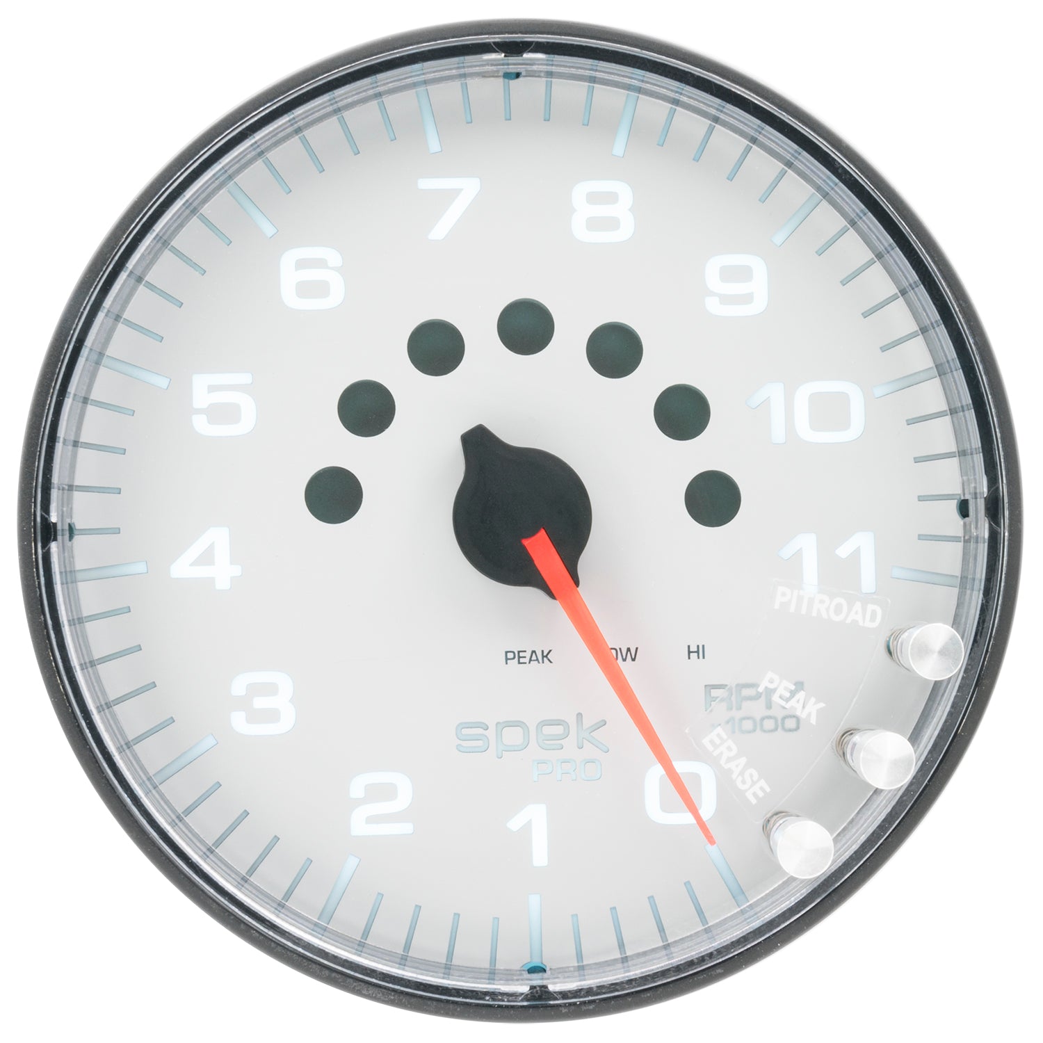 AutoMeter P23912 - GAUGE, TACHOMETER, 5", 11K RPM, W/SHIFT LIGHT & PEAK MEM, WHITE/BLACK, SPEK-PRO 5