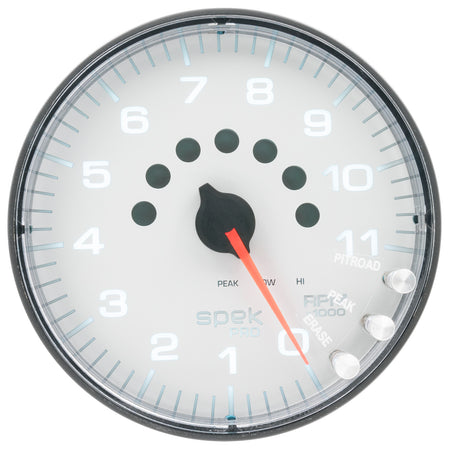 AutoMeter P23912 - GAUGE, TACHOMETER, 5", 11K RPM, W/SHIFT LIGHT & PEAK MEM, WHITE/BLACK, SPEK-PRO 5