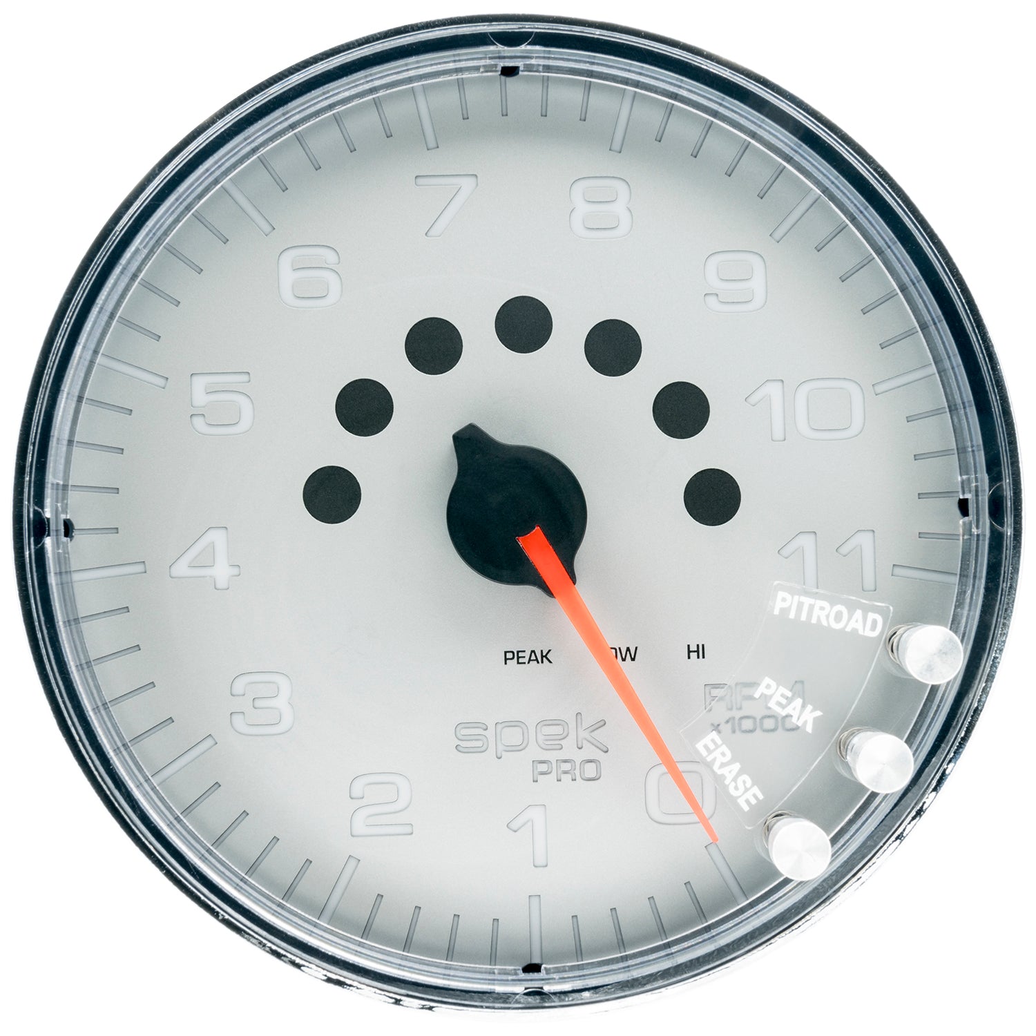 AutoMeter P239218 - GAUGE, TACHOMETER, 5", 11K RPM, W/SHIFT LIGHT & PEAK MEM, SILVER/CHROME, SPEK 3