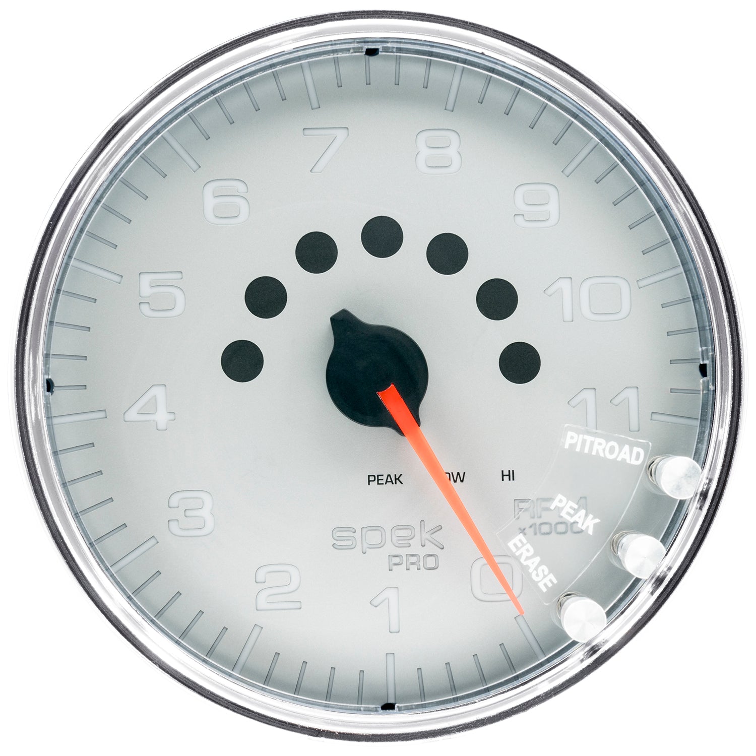 AutoMeter P23921 - GAUGE, TACHOMETER, 5", 11K RPM, W/SHIFT LIGHT & PEAK MEM, SILVER/CHROME, SPEK 3