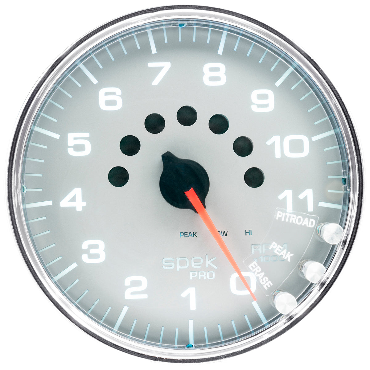 AutoMeter P23921 - GAUGE, TACHOMETER, 5", 11K RPM, W/SHIFT LIGHT & PEAK MEM, SILVER/CHROME, SPEK 4